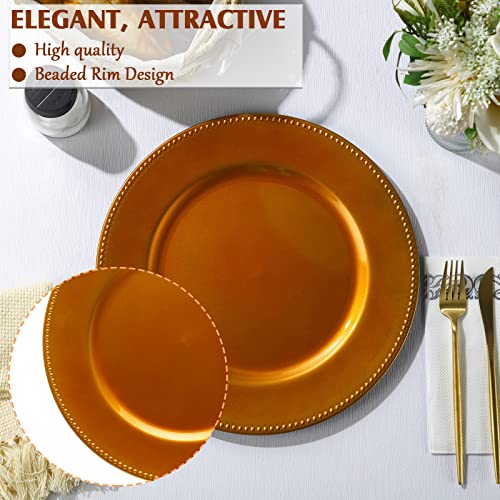 Gerrii 12 Pcs Metallic Bead Charger Plates 13 Inch Plastic Round Charger Plates Bulk Wedding Beaded Chargers For Dinner Plates, Table Party Event Decoration (Orange) #TOP2