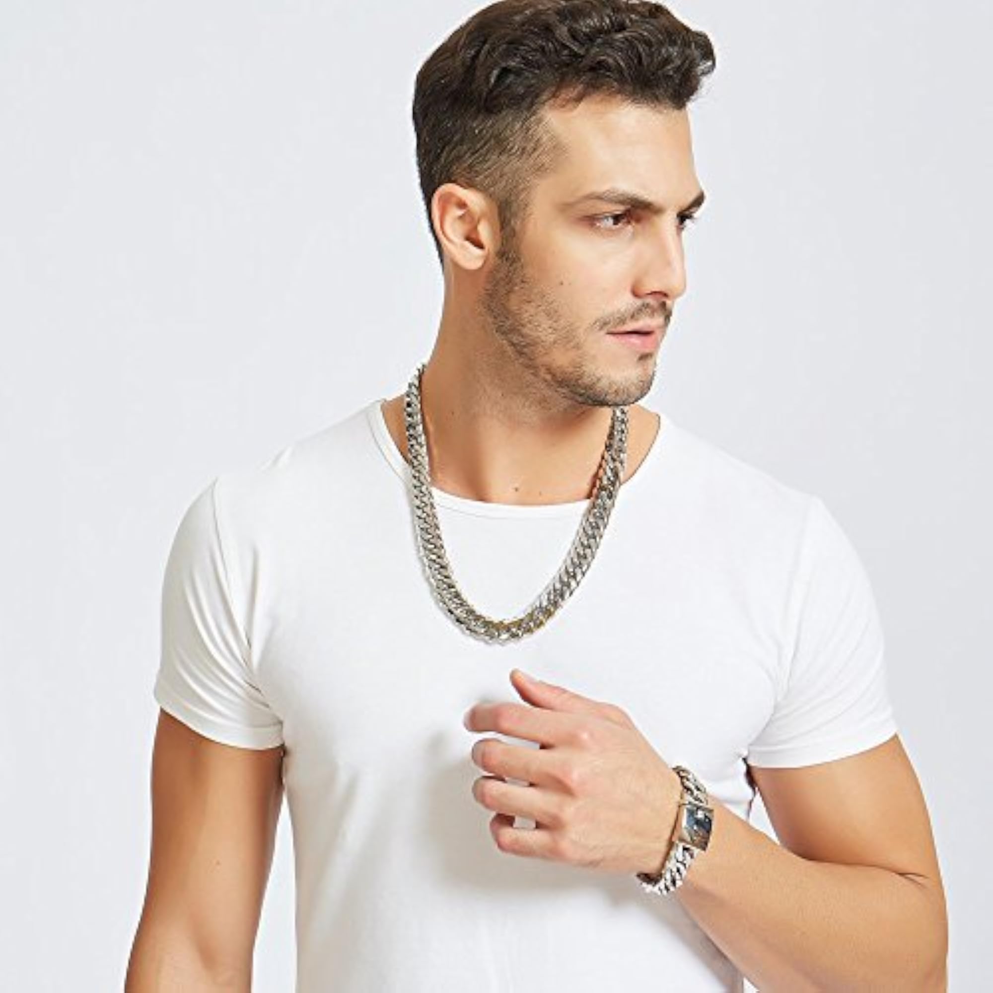 Men's 16mm Miami Cuban Link Chain Necklace, Silver Stainless Steel