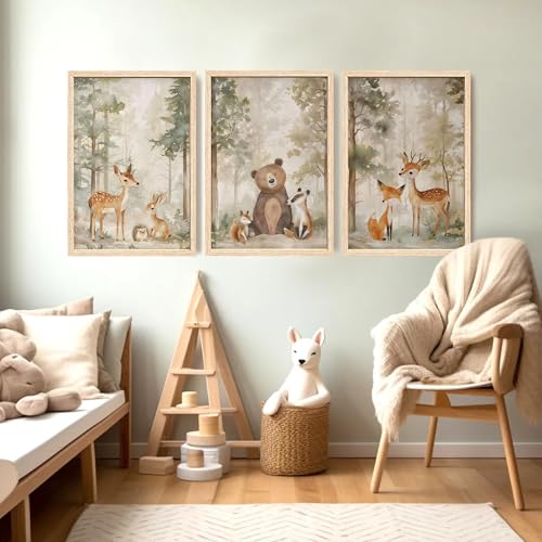 ICHZUMW Woodland Animals Nursery Decor Framed Canvas Wall Art, 16x24 In 3pc by ICHZUMW - Used condition - Image 6