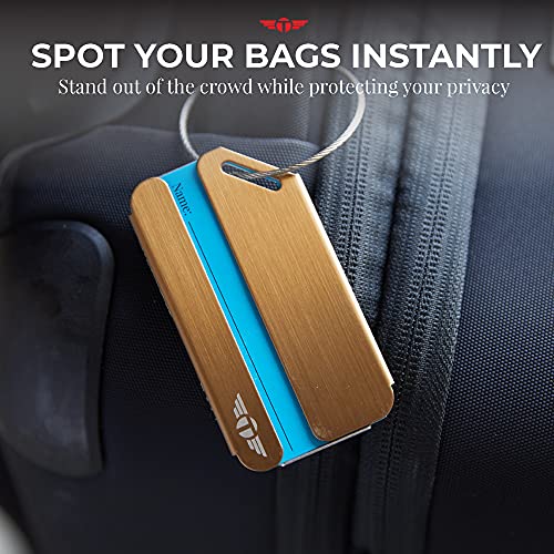 Indestructible Luggage Tags for Women Men Stand Out with Gold Metal Personalized Luggage Tags for Travel with Free Smart Bag Tag Recovery Included (Four Pack)4