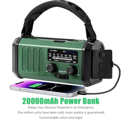 Emergency Weather Radio 20000mAh NOAA/AM/FM with 74000mWh USB/Solar/Hand Crank Charging, Battery Operated, SOS Alarm & Flashlight for Indoor/Outdoor Emergencies (Green) - Image 3