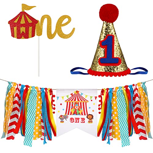 ibasenice 3pcs Circus Theme Birthday Decorations Colorful Banner Cake Flag