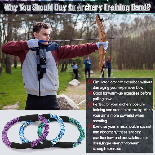 Image of RoundFunny 3 Pcs Archery Bow Strength Trainer 30 40 50 Lbs Arm Strength Exercise Band Rubber Stretch Bands Archery Accessories for Bow Practice Shooting Accessories