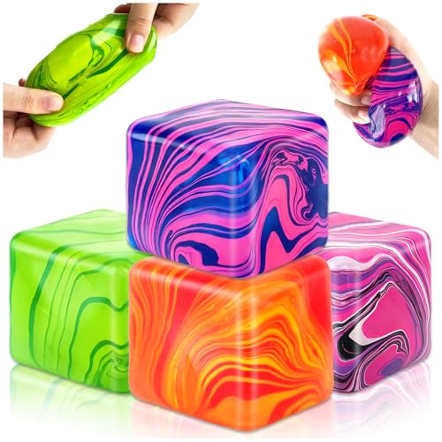 KutaKuta 4 Pcs Fidget Toys Squishy Stress Cube, Cubo De Hielo Sólido Azúcar De Malta Lleno De Alta Densidad Juguetes Alivio del Estrés Squishy Bolas Fidget Autismo Cubo De Alivio