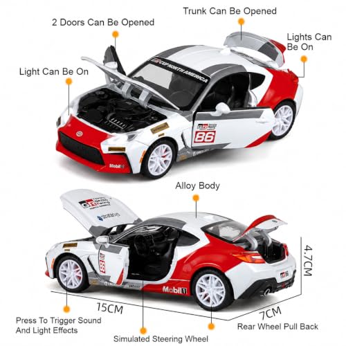 Image of Toyota GR86 Die Cast Metal Toy Car 1:32 Scale with Light & Sound, Pull Back Action, Openable Doors, Hood & Trunk, Collectible Sports Car Model for Kids & Adults