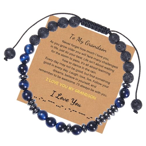 Wycian Pulsera para el día de la madre, pulsera de piedra de amatista natural cruda con cuentas de ojo de tigre, negro y azul para mi increíble novio, piedras naturales en código morse para el día del