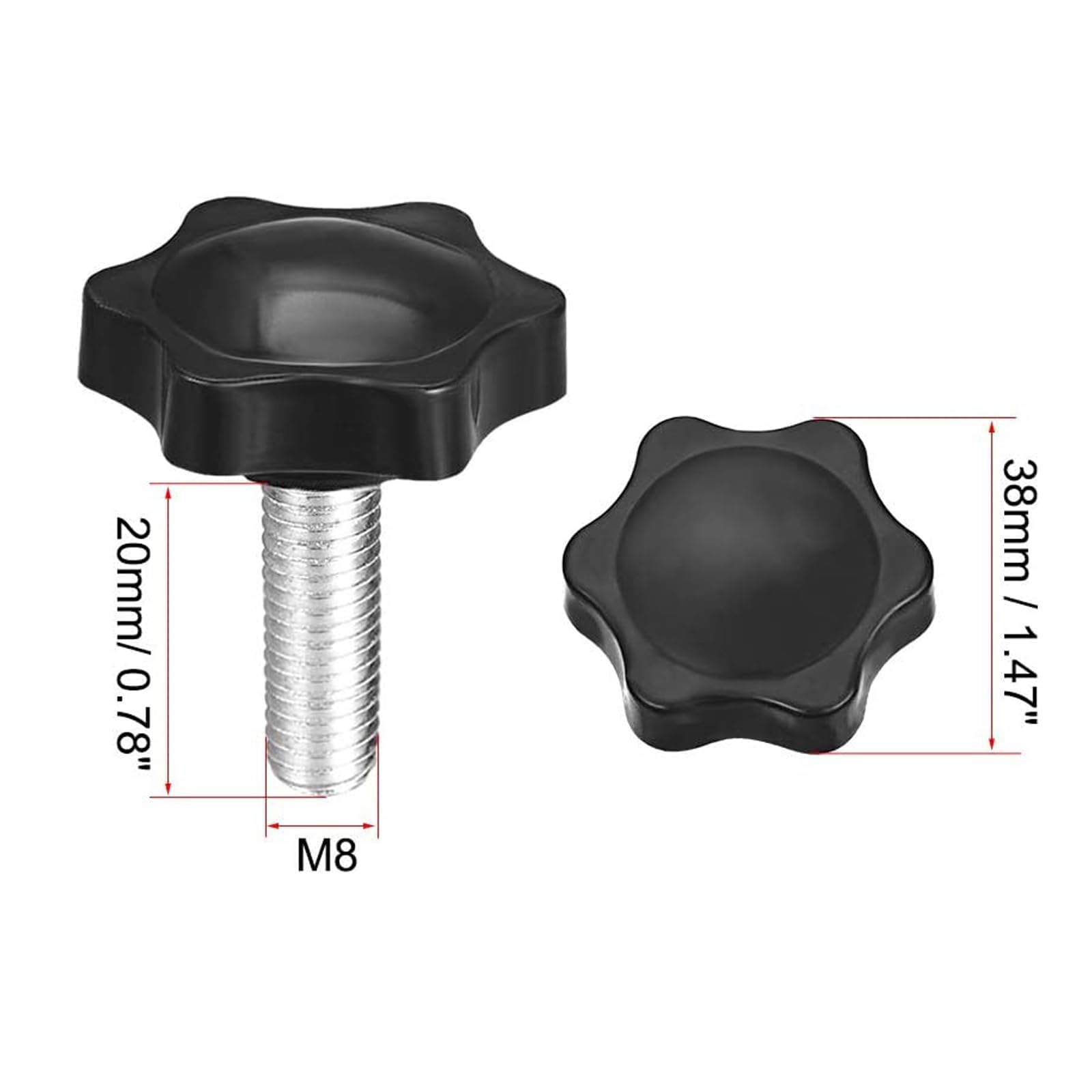 TOP-VIGOR 2Pcs M8 x 20mm Plum Hex Shaped Clamping Screw Knob, 38mm Dia Plastic Head Clamping Knob Handle Male Thread Thumb Screw - Image 2