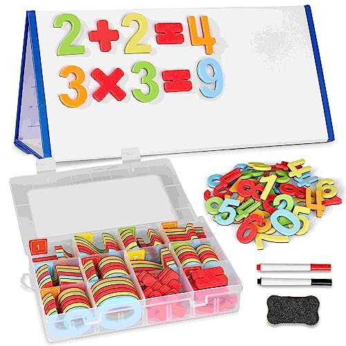 CHUCHIK ABC Magnetic Number Set for Kids and Toddlers. Numbers Foam Magnets with White Board, 4 Pens and Eraser (Numbers-5-colors)