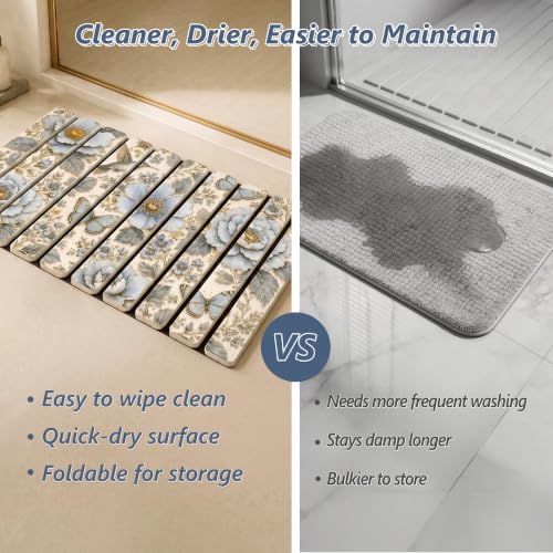 Image of AWW Foldable Stone Bath Mat, Diatomaceous, 23.6 inchx15.5 inch, Blue Garden