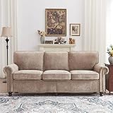 Sivoey Rolled Arm Sofa with Nailhead Trim, 81.5' Living Room Couch, Comfy 3 Seater Chenille Fabric Couches, w/Deep Seat, Upholstered Brown Sofa for Bedroom, Apartment, Home Theater, Office