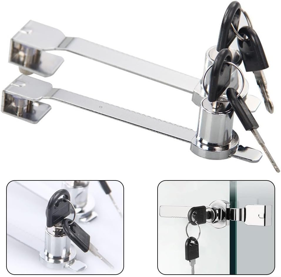 Zinc Alloy Sliding Glass Door Lock with Keys for Cabinet Security Suitable for Glass Display Cases and Metal Frames Compatible with 6mm and 8mm Glass (Small)