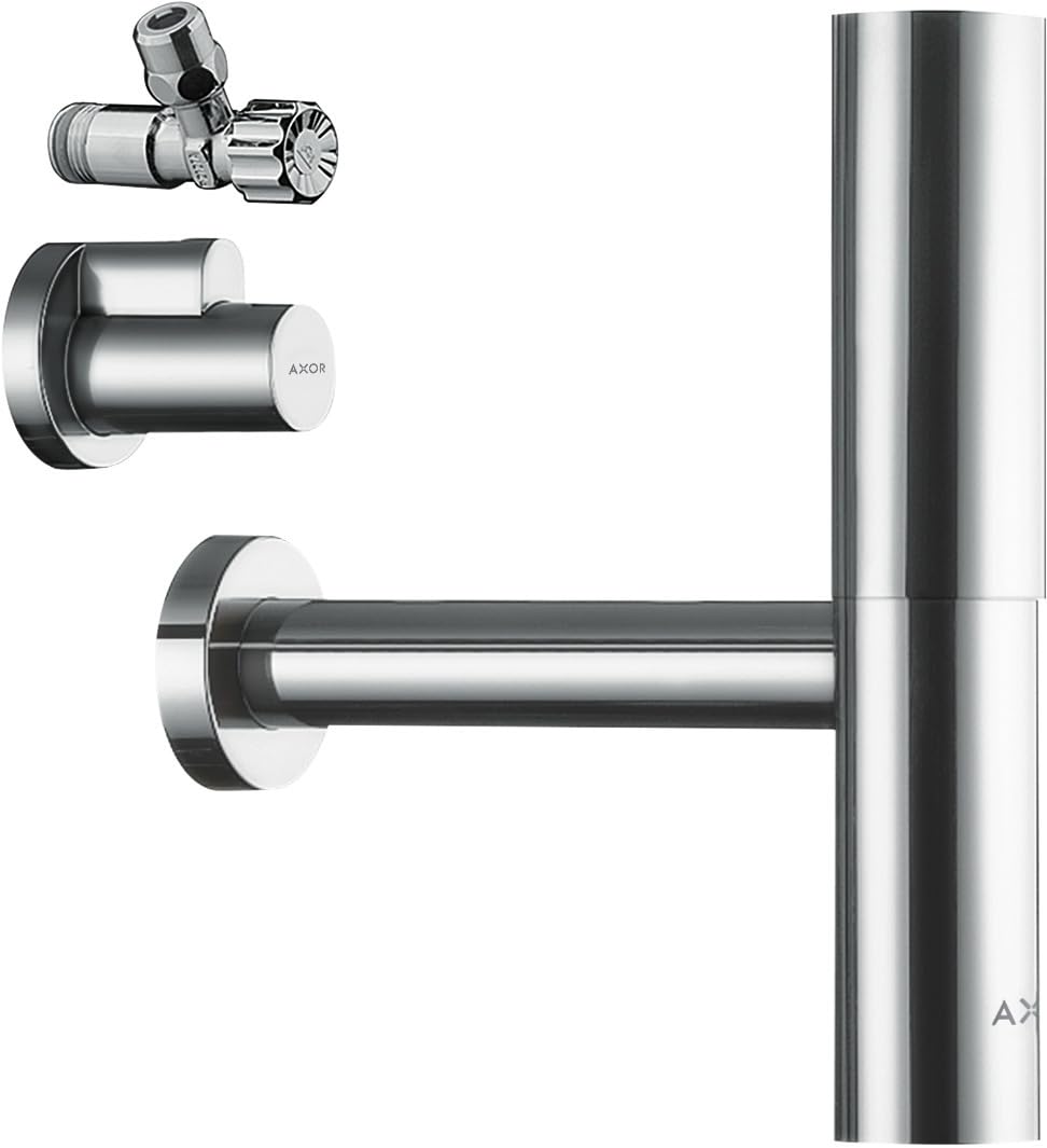 Juego de sifón de diseño AXOR flowstar de hansgrohe, con dos válvulas angulares y pulsadores, 51304000, Color: cromo