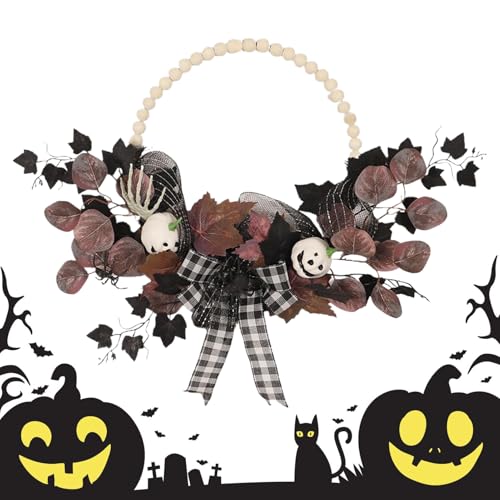 Couronne de porte d'Halloween déco automne avec fausses feuilles d'érable - 2