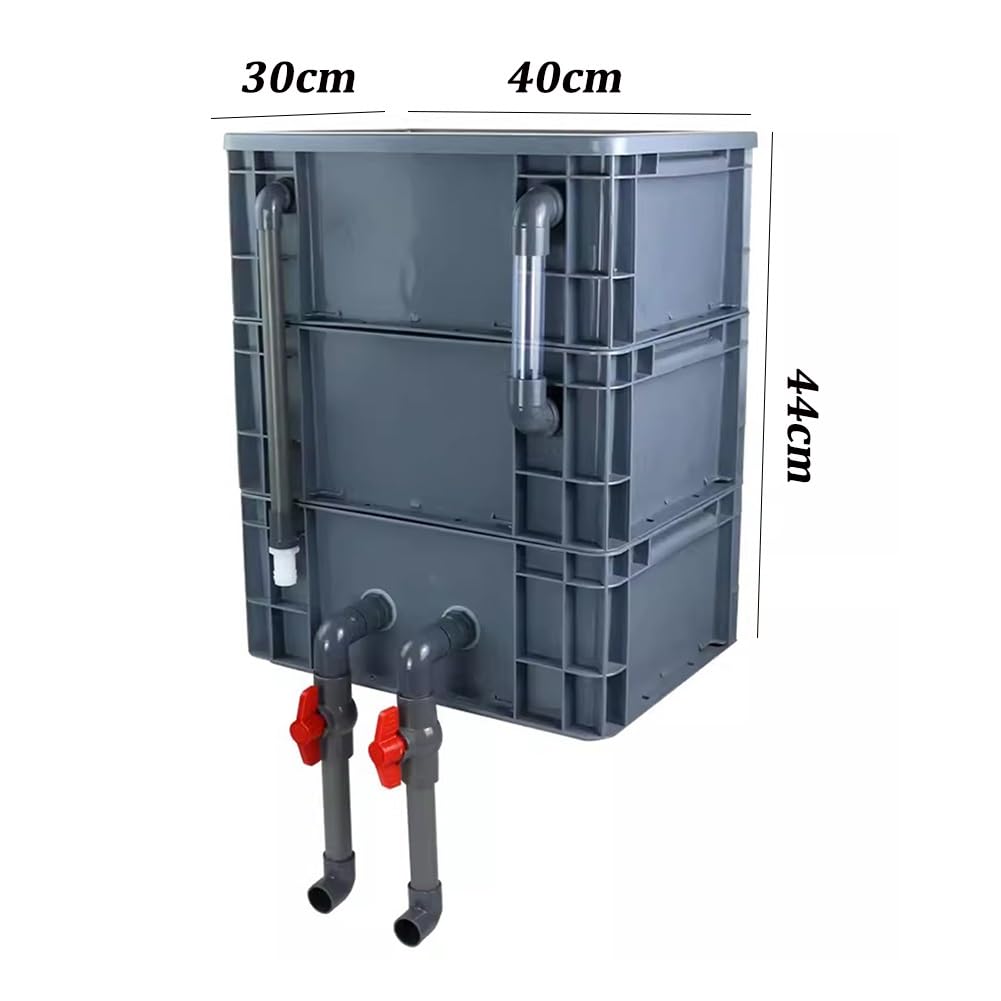 Skrzynka filtrująca, filtr do akwarium, zestaw filtrów do akwarium premium do stawów - zewnętrzny 3-poziomowy system obiegu wody, projekt DIY, bez pompy ani mediów filtrujących, szary, rozmiar: 40 x