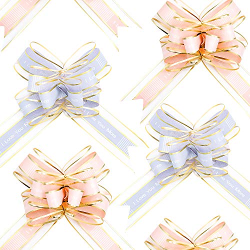 10 Pcs 6" Large, Wedding Pull Bow Organza Striped Ribbon String, Pull Bows, String Bows, Basket Pull Bows, Wedding Party Bridal Giftwrap Wrapping Bows -Pink #TOP1