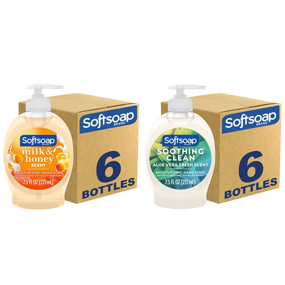 Moisturizing Liquid Hand Soap, Milk and Honey, 7.5 Fluid Ounce, Pack of 6 (Package may vary) & Moisturizing Liquid Hand Soap, Soothing Clean Aloe Vera - 7.5 Fl Oz (Pack of 6)