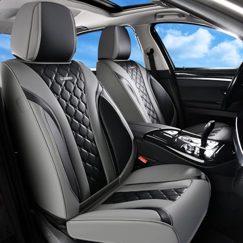 Image of Coverado Seat Covers, Car Seat Covers Front Seats, Perforated Diamond Leather Car Seat Cover, Waterproof Car Seat Covers, 2 Pack Car Seat Protector Front Seat Cover Universal Fit Most Car,Gray&Black