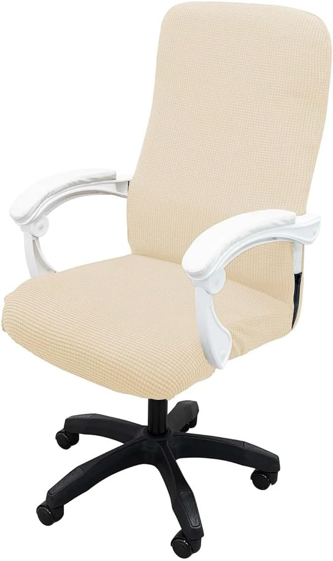 Thickened Jacquard Stretchable Computer Office Chair Covers Dustproof Pet Scratch Resistant Retractable Office Chair Cover(Light Brown,L)