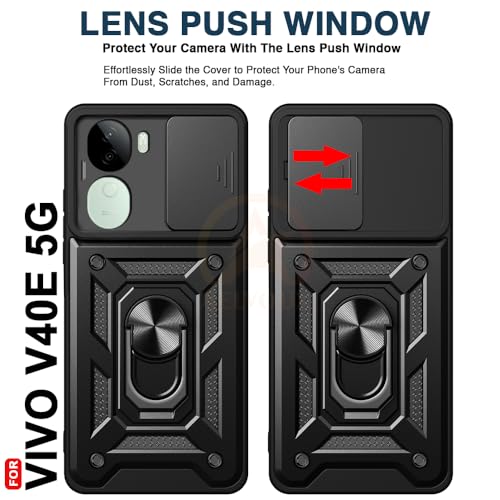 Image of Armor Bumper Back Cover Case for Vivo V40E 5G / iQOO Z9S 5G | Rotating Camera Cover, Ring Holder & Kickstand | Heavy Duty & 360 Degree Protection Vivo V40E 5G / iQOO Z9S 5G Back Cover (Black)