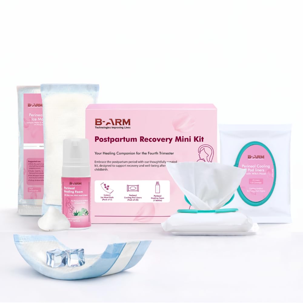 B-Arm Postpartum Mini Kit for Labor & Normal Delivery – Soothing & Healing for Perineal Tears & hemorrhoid relief | Includes 2 Instant Cooling Pads, 1 Perineal Foam (50 mL) & 25 Pad Liners for new moms-image-16