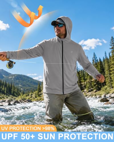 Image of Roadbox Men's UPF 50+ Zip Up Sun Hoodie, UV Protection Lightweight Jacket