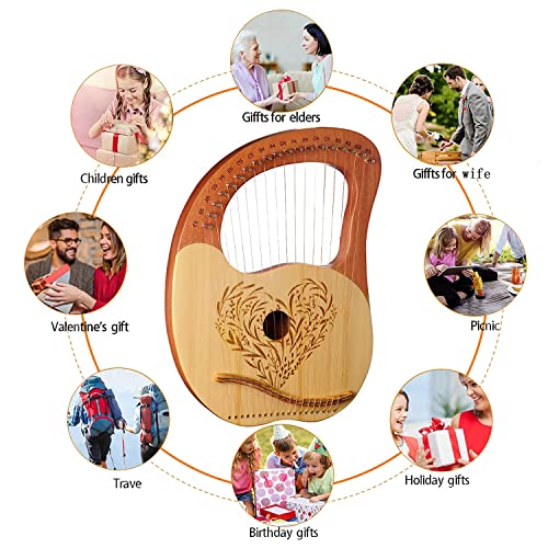 Lyre Harp,Existing 19-String Mahogany Lyre Instrument Heart Sculpted Harp With Tuning Wrench,19 Replacement Strings, Picks,Piano Cloth,Instrument Instruction Manual,And Black Gig Bag #TOP5