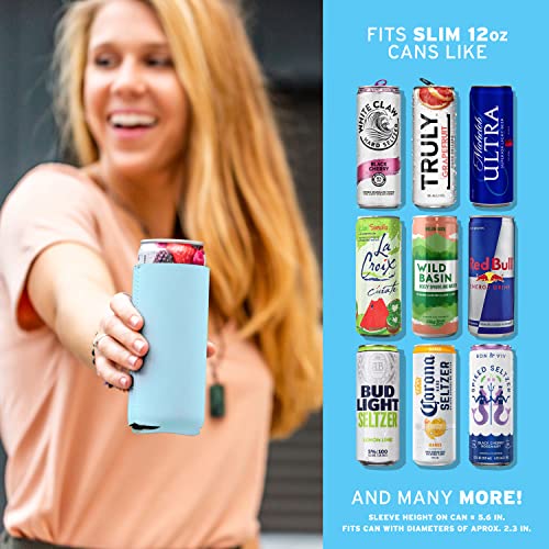Image of Slim Can Cooler Sleeves (30-Pack) Soft Slim Can Koolie for White Claw Seltzer & Slim Beer - HTV Blanks for Vinyl Projects - Skinny Can Koolies Bulk - Tall Can Coolies for Slim Cans (Light Blue)