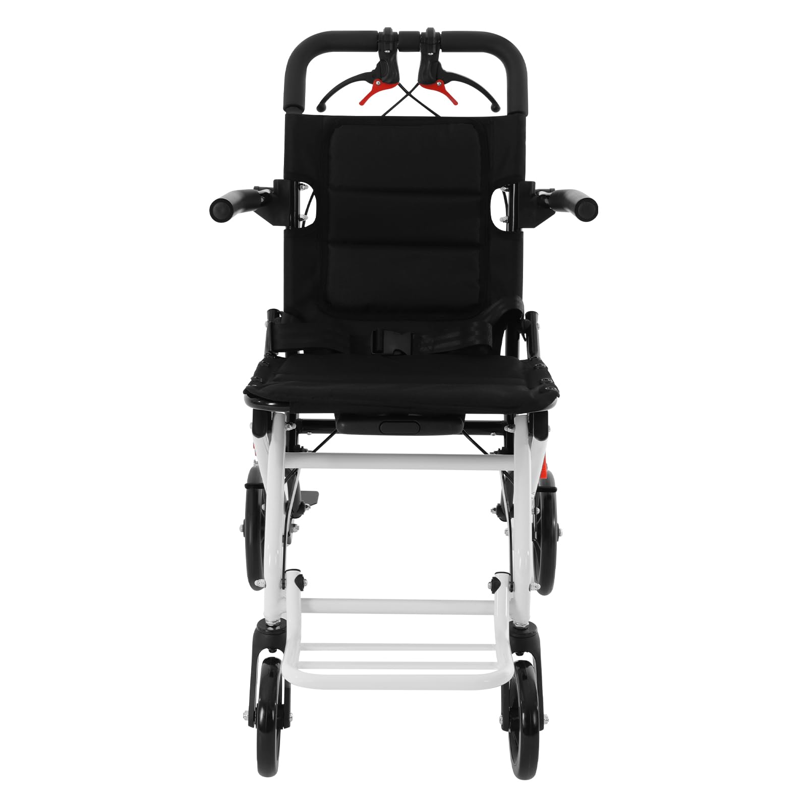 Silla de ruedas plegable ligera con cinturón de seguridad y frenos de mano, silla de transporte plegable de aluminio para adultos, personas mayores, capacidad de carga de 100 kg
