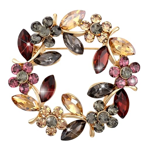 Broche de flores de cristal vintage para mujer, broches de diamantes de imitación de colores, elegantes broches de Navidad con rosas florales, regalo de joyería para mujer, pin de solapa para abrigos