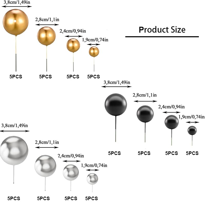 Veszoen 108 Pièces Balle Gâteau Topper Boule Decoration Gateau Boules De Décoration De Gâteau Cupcakes Toppers Deco Gateau Anniversaire Pour Mariages Fêtes Anniversaire(Or