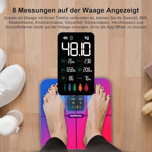 Körperfettwaage Personenwaage, Waage Personen mit Körperfett und Muskelmasse 15 Körperdaten Körperwaage mit Körperfettanalyse… – Ansicht 3