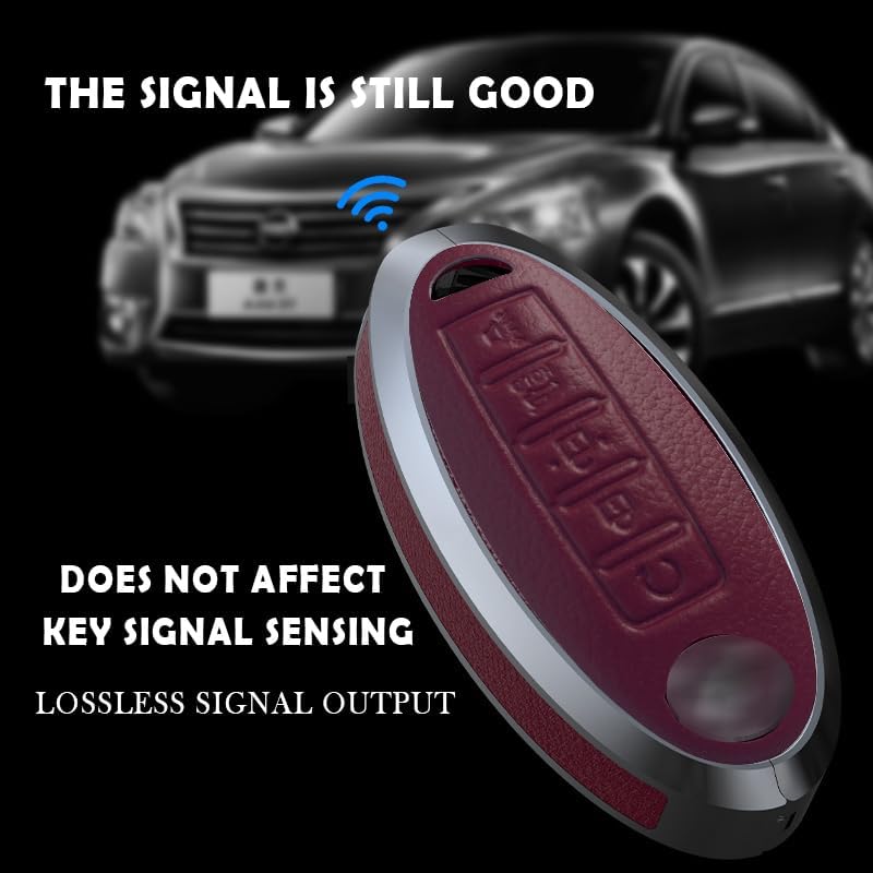 Miniatura 7 de ontto Protector de llavero de 5 botones para Nissan con funda de cuero Keychian para Livina NV200 Tiida Teana Qashqai rojo