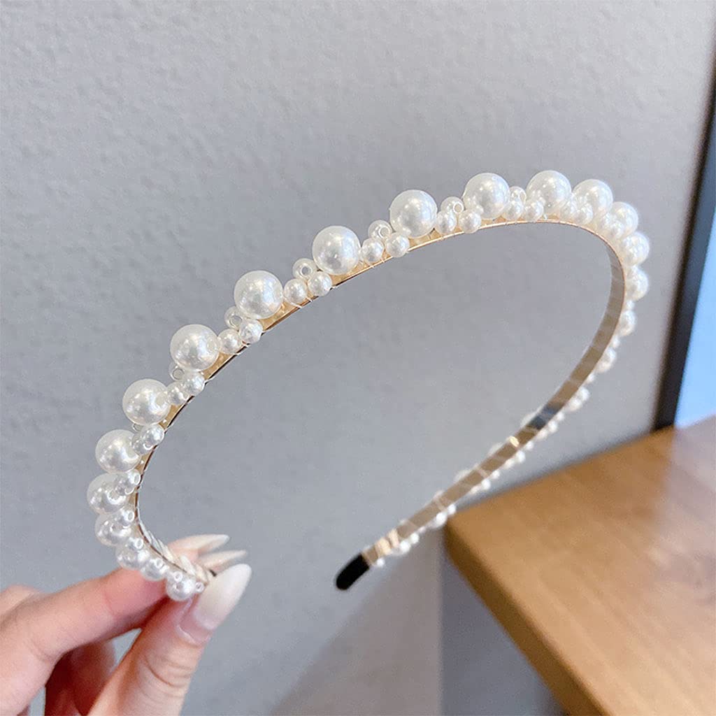 KALIONE 4 cerchietti per capelli con perle, da sposa, con perle bianche e strass, sottili, in metallo, per donne e ragazze