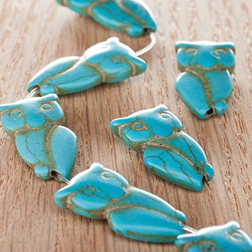 Bead Landing 12 Pack: Turquoise Howlite Owl Beads, 24mm