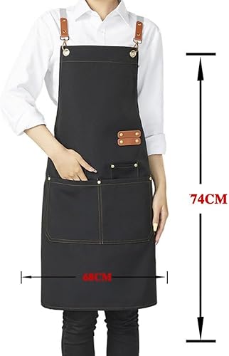 Miniatura 4 de Delantal de chef de lona con espalda cruzada para hombres y mujeres con correas ajustables y bolsillos grandes, delantal de lona,
