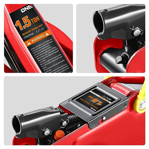 Image of DNA Motoring 1.5 Ton Car Floor Jack Low Profile Hydraulic Trolley Service /Floor Jack, 1.5T / 3000 lbs Capacity, Lifting Range 5.3 Inch -12 Inch, with Storage Case, Red, TOOLS-00326