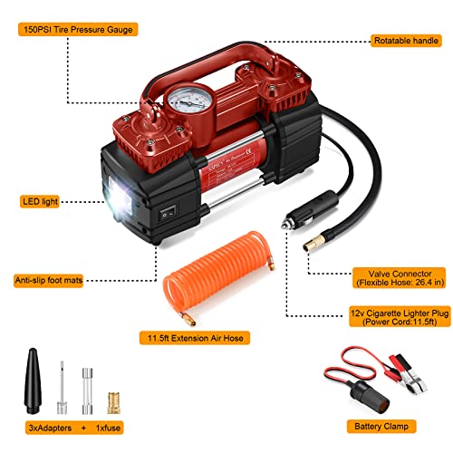 Gspscn REDPP6085 Dual Cylinder Dc 12V Air Compressor For Car, Heavy Duty Portable Tire Inflator,Tire Pump 150Psi With Led Light For Auto,Truck,Suv thumb #1