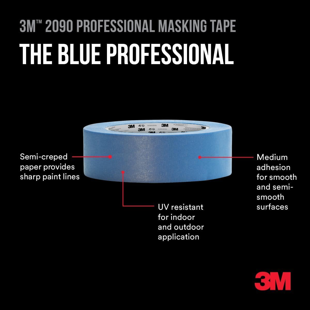 3M Nastro di Mascheratura 2090, Multiuso, Blu- 9 Rotoli, 24 mm x 50 m - Nastro Adesivo Multiuso Scotch per Lavori di Pittura e Decorazione