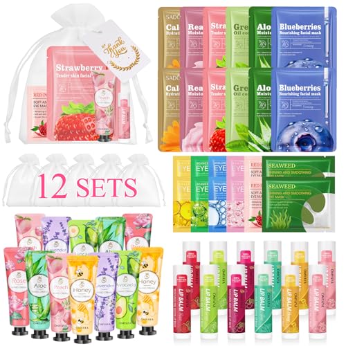 72 Pcs Gifts For Women, Bulk Face Masks, Lip Balms, Hand Creams & Under Eye Patches, Spa Party Supplies,Party Favors For Bridal Wedding, Baby Shower,Christmas Stocking Stuffers