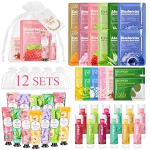 72 Pcs Bulk Gifts For Women, Bulk Facial Mask, Lip Balms, Hand Creams & Under Eye Patches, Spa Party Supplies,Party Favors For Bridal Wedding, Baby Shower,Sleepover Party, Christmas Stocking Stuffers