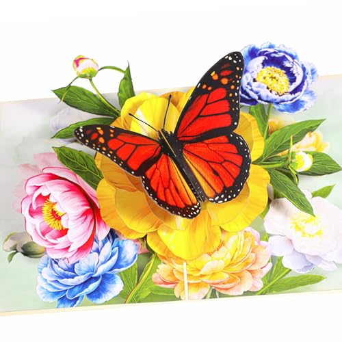 Image of Pop Up Flower Card, Greeting Card, Butterfly and Pink Peony Flower 3D Pop Up Card 6 inchx 8 inch, Mother's Day Pop Up, Anniversary, Birthday, Valentine's Day Card, Wife, Grandma