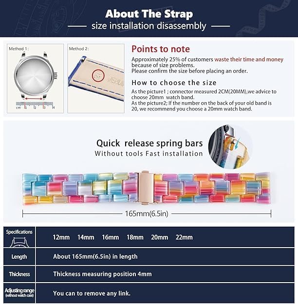 BINLUN Resin Watch Bands Replacement Watch Straps for Men Women 14 Colors Watchbands Lightweight 12/14/16/18/20/22mm Wrist Bands Fashion Skin-Friendly Smart Watch Bracelets - Image 6