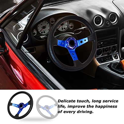 MOTAFAR Universal Racing Steering Wheel, Gaming Steering Wheel 13.6" 6 Bolts Grip Vinyl Leather Deep Dish with Horn Button for Race/Rally/Motorsport/Car Sim Driving(Blue)