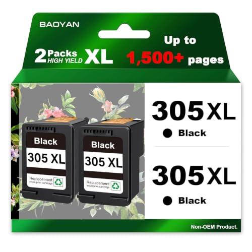 BAOYAN 305XL 305 XL Remanufacturado Cartuchos HP 305 para DeskJet Plus 4110 4120 4130 HP Envy 6010 6020 6022 6030 6032 HP Envy Pro 6420 6422 6430 6420 DeskJet 2710 2720 (2 Negro)