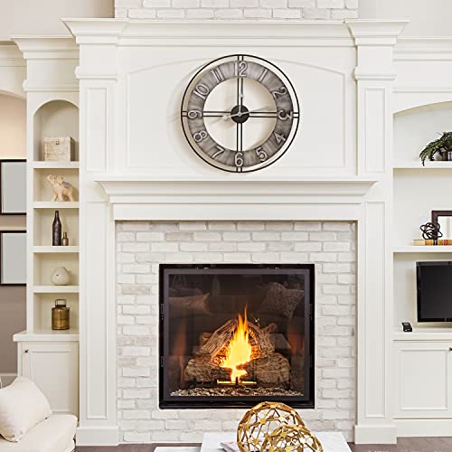 Sorbus Large Wall Clock, 24" Decorative For Kitchen, Bedrooms, Office, Analog Modern Farmhouse Style. Silent, Round Chunky Number, Home Decor, Quartz Battery Operated, Gray Metal #TOP2