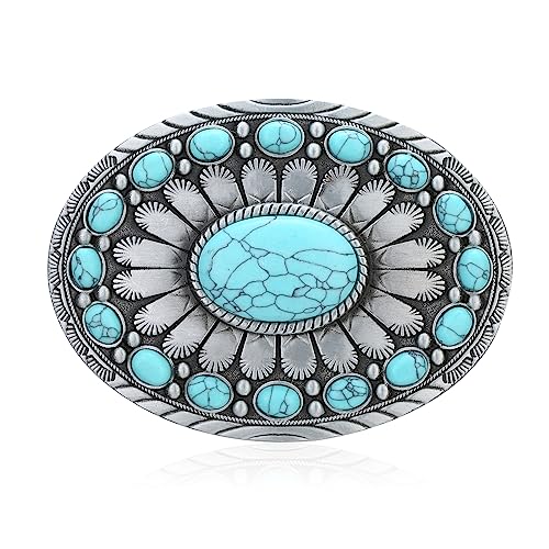 Image of Turquoise Belt Buckle for Men Western Texas Longhorn Bull Rodeo Belt Buckle American Cowboy Chic Gift