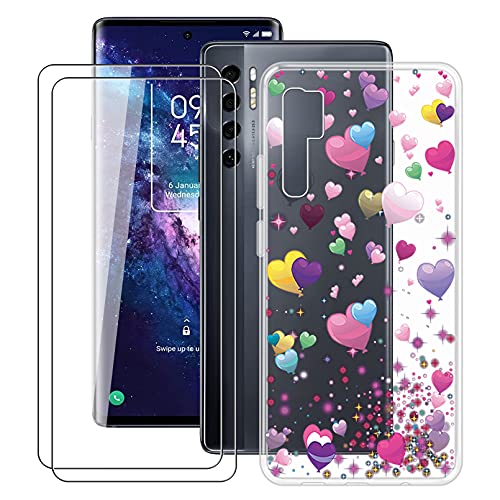HHUAN Funda para TCL 20 Pro 5G (6.67') + 2 Piezas Vidrio Templado Protector de Pantalla, Clear de Silicona Suave de TPU Anti-vibración Carcasa Protectora para TCL 20 Pro 5G - YQ29