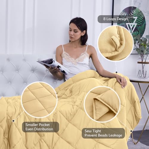L'AGRATY Weighted Blanket - 60"x80" 15lbs Cooling Breathable Heavy Blanket Microfiber Material with Glass Beads for Adult All-Season Summer Fall Winter Soft Thick Comfort
