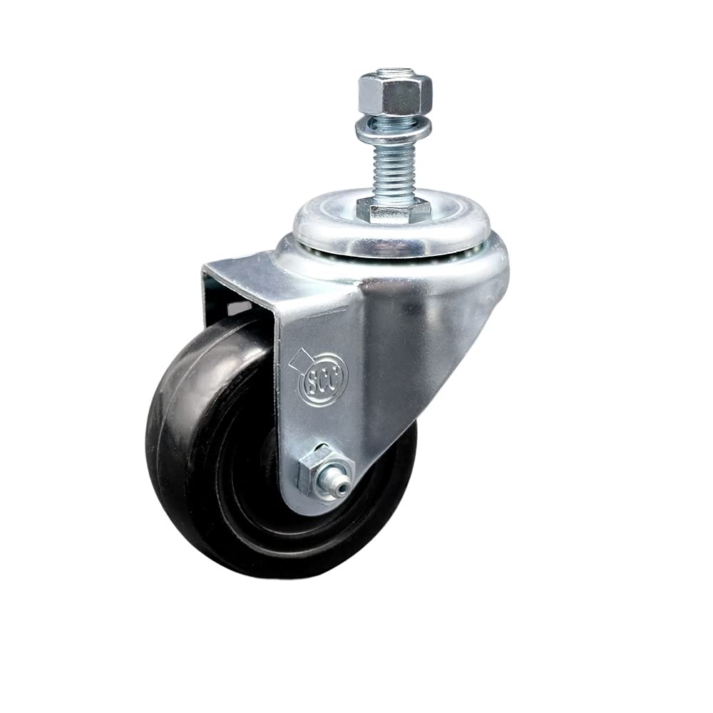 Hard Rubber Swivel Threaded Stem Caster w/3.5" x 1.25" Black Wheel and 1/2" Stem - 285 lbs Capacity/Caster - Service Caster Brand