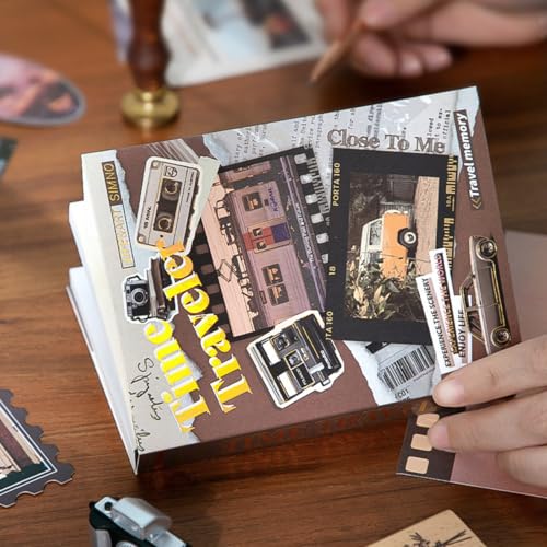 Image of The AutoStory Retro Scrapbook Kit A6 Junk Journal Notebook Antique Vintage Stickers Old Decorative Papers Washi Tape DIY Craft Art Planner Organizer Set Gift Teens Girls (Time Traveler, Brown)